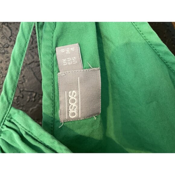 ASOS Green Cotton Babydoll Mini Dress Size 4 | Adjustable Tie Back Sundress - Picture 4 of 6